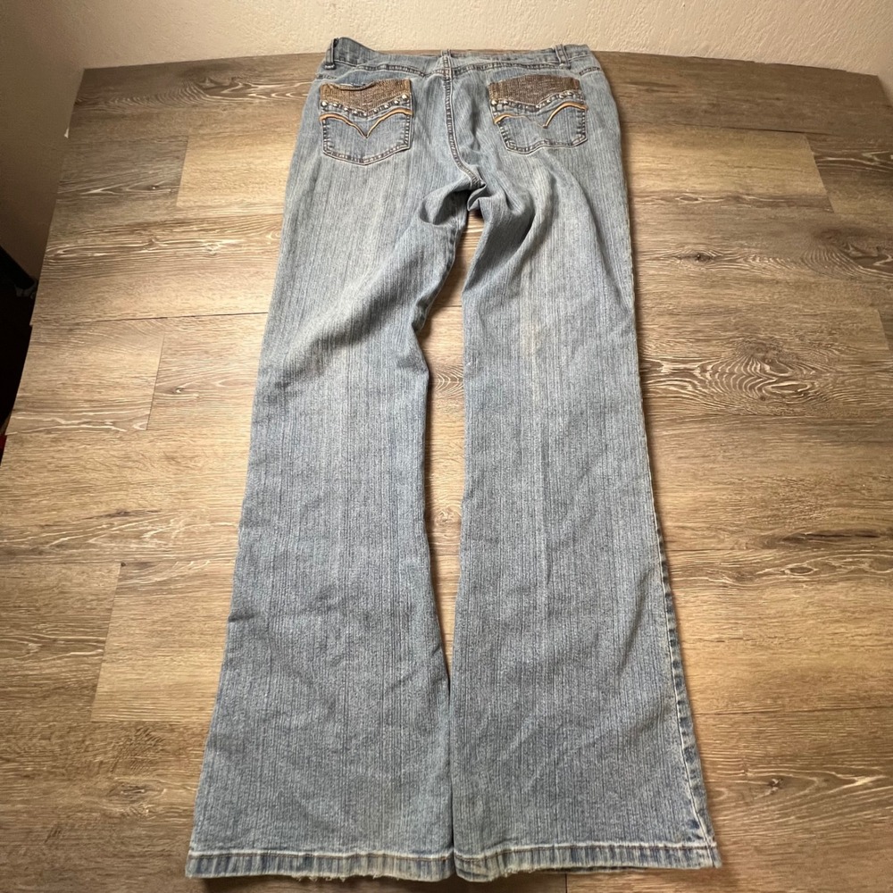 Jeans D. Flare Jeans Womens 13 Blue Studded Mesh Low Rise Y2K Denim McBling